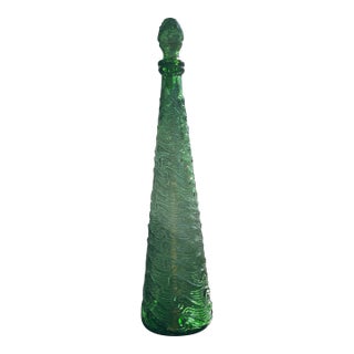 Mid 20th Century Empoli Green Wave Pattern Decanter For Sale