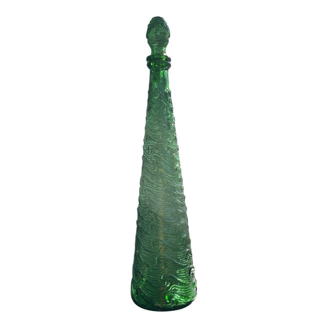 Mid 20th Century Empoli Green Wave Pattern Decanter For Sale