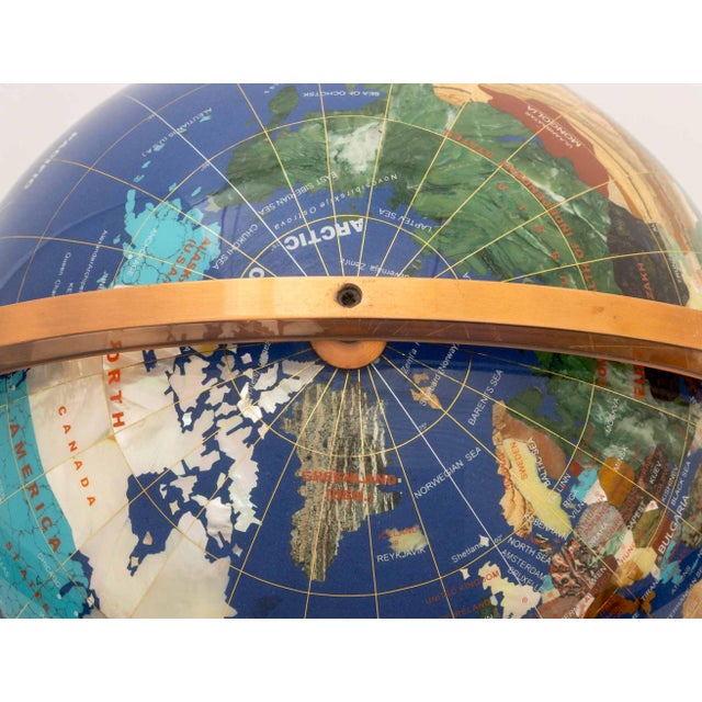Modern Semi-Precious Stone Inlaid Revolving Globe on Copper Stand For Sale - Image 14 of 15