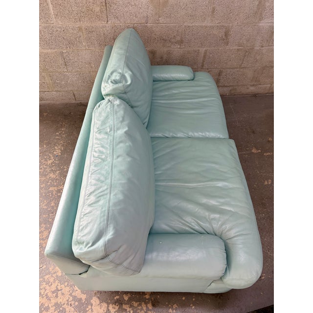 Directional Postmodern Teal Leather Loveseat by Directional Furniture. Circa 1980s. For Sale - Image 4 of 18