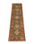 A natural dye wool runner with a blue field, rust red border, and accents of gold, cream, and green. Repeating Kazak-style...