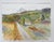 Late 20th century watercolor on paper painting of mountain valley homestead farm. Signed P. Speer lower right corner....