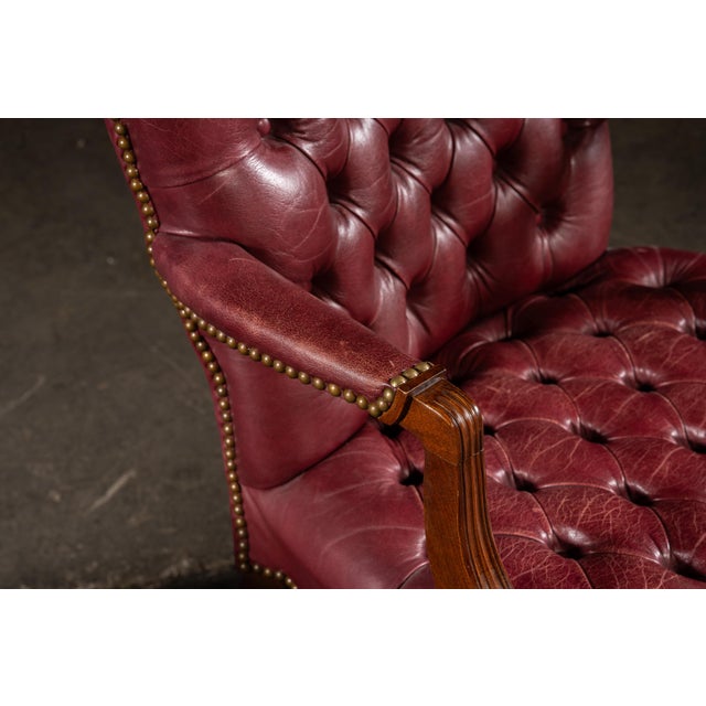 Late 20th Century Pair of Tufted Leather Round-Back Dining Chairs in Burgundy For Sale - Image 11 of 12