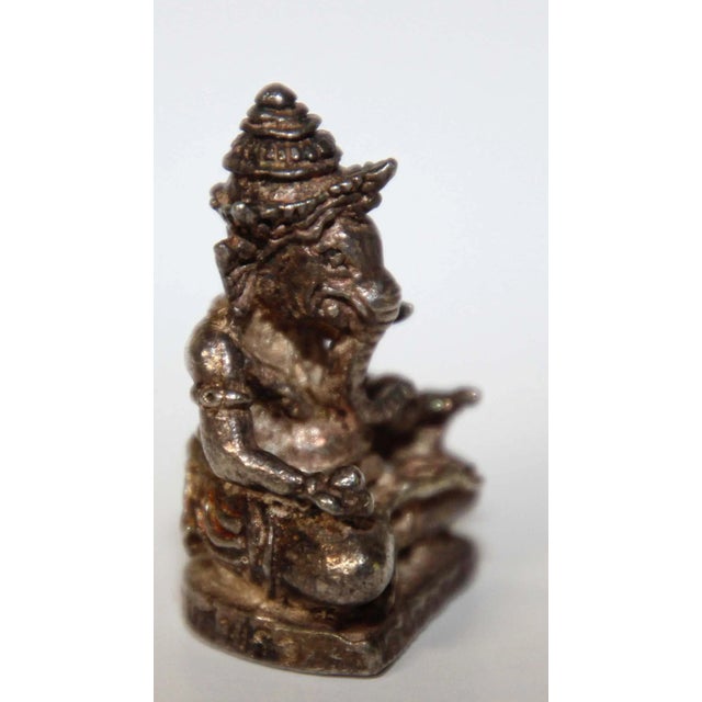 Metal Ganesh Silver Hindu Diety Amulet Statue in Box For Sale - Image 7 of 13