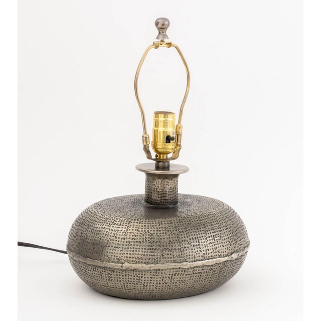 Modern Oval Silvered Brass Table Lamp. 15.5" H x 11" W x 9.5" D. Provenance: The Estate of Tony Award Nominee and Drama...