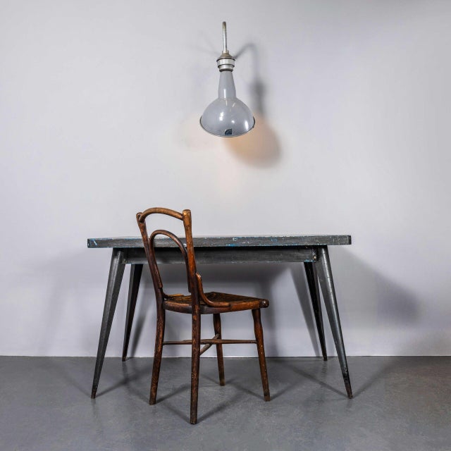 : 1950’s industrial grey benjamin crysteel enamelled parabolic lamps. Benjamin was arguably the market leader in...