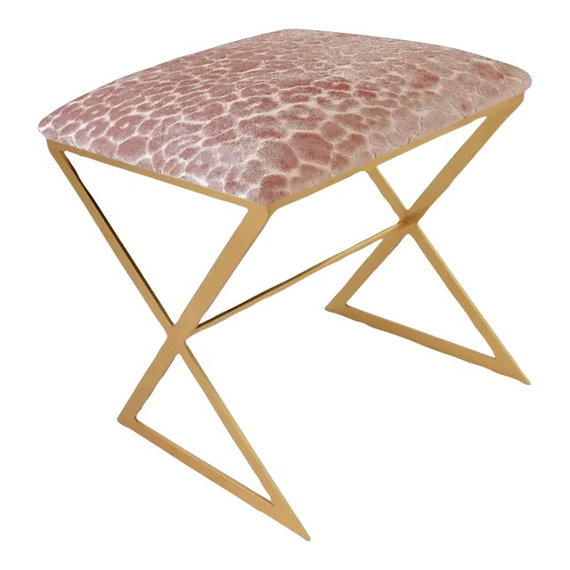 Matthew Izzo Home - X Side Stood in Pink Leapord Cut Velvet and Gold Leaf Base For Sale
