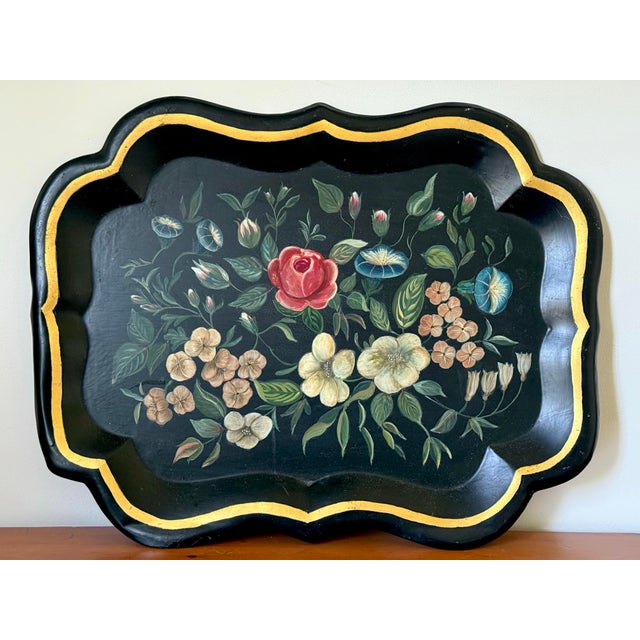 Black 1980s Tole Tray For Sale - Image 8 of 8