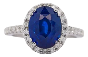 Gia Certified 6.01 Carat Sapphire & Diamond in Halo Engagement Ring, Size 7