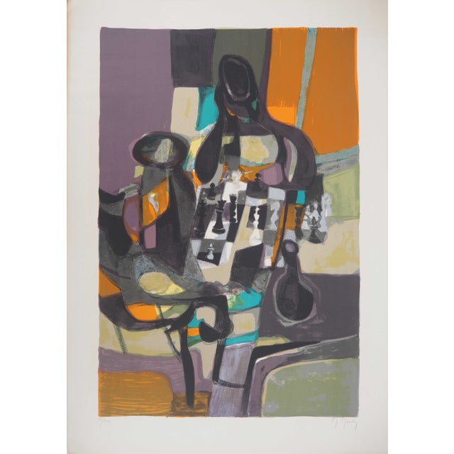 Marcel Mouly, Les Joueurs d'Echec, Original Lithograph, 1960s For Sale