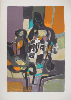 Marcel Mouly, Les Joueurs d'Echec, Original Lithograph, 1960s