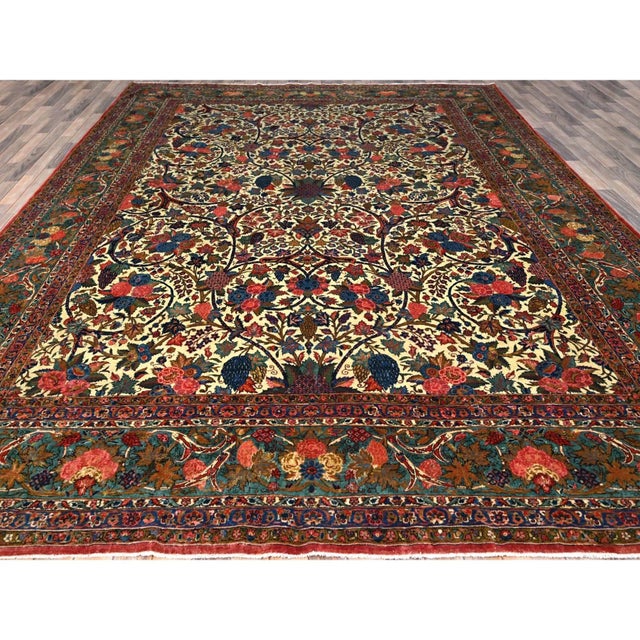 1960 10'3"x13'5" Lemon Icing White Antique Persian Kashan Kork Wool Pile Oriental Rug For Sale In New York - Image 6 of 12