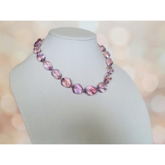 Light Pink Natural Bolivian Carved Ametrine Beaded Necklace With 14k Gold Clasp For Sale - Image 8 of 11