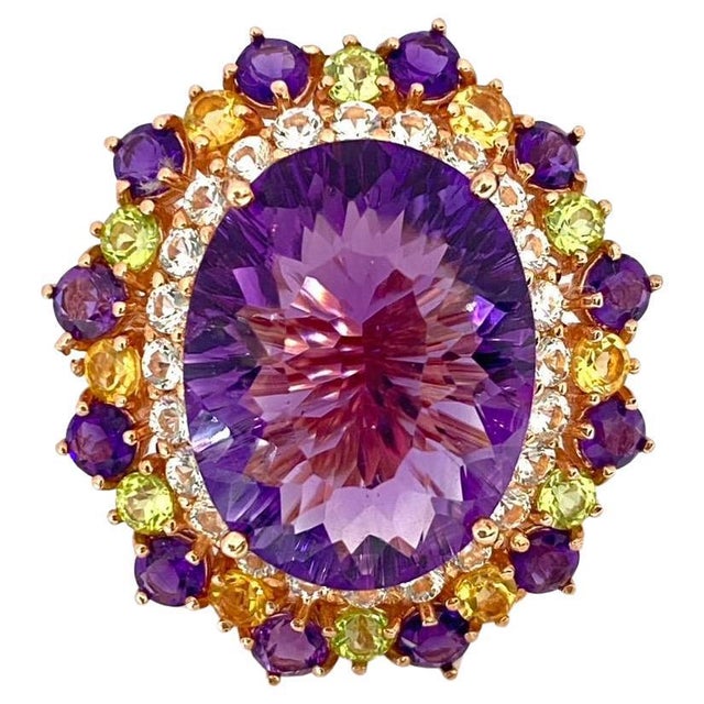 Bochic "Orient" Natural Amethyst & Peridot Ring Set In 18K Gold & Silver For Sale - Image 15 of 18