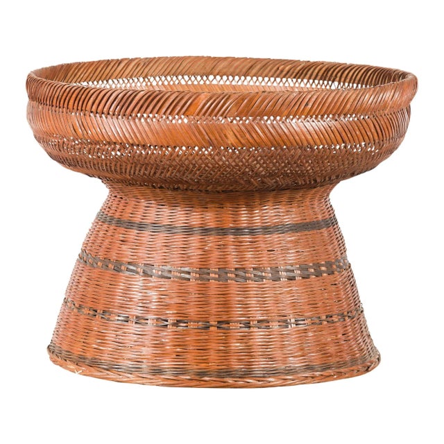 Thai Vintage Woven Rattan Fruit Market Basket with Pedestal Tapering Base For Sale - Image 11 of 11