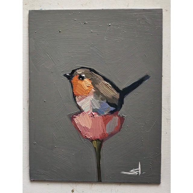 An impressionist oil painting of a red robin, by UK based artist Vivek Mandalia. Frame and hang in your home. 30 x 24 cm...