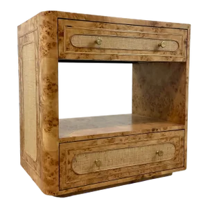 Made Goods Satin Mappa Burl Wood and Raffia Beaumont Nightstand