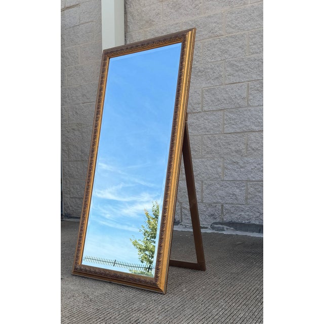 Traditional Vintage Giltwood Full-Length Cheval Floor Mirror With Easel Stand For Sale - Image 3 of 8