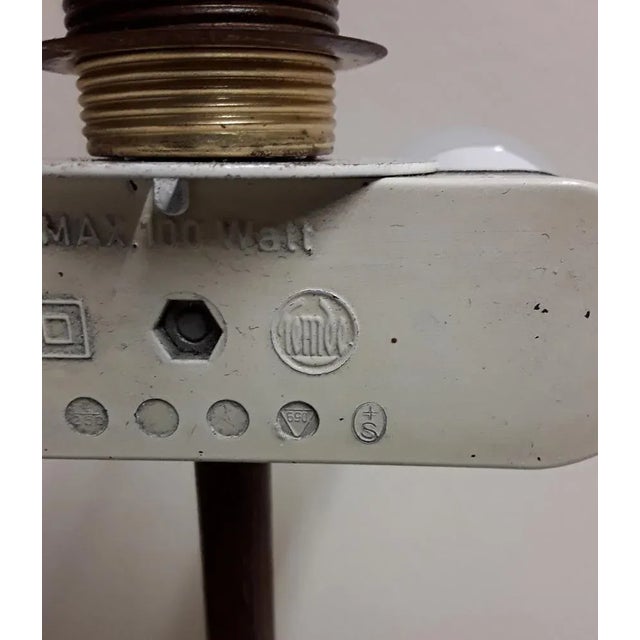 Vintage German 2-Flame Table Lamp with Teak Frame and White Fabric Shade from Temde, 1960s, in Good conditions. Designed...