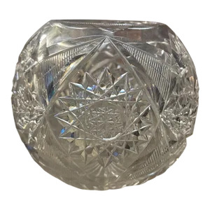 Mid 20th Century American Brilliant Hobstar and Fan Cut Crystal Rose Bowl Vase