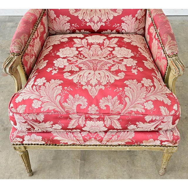 Brown French 19th Century Painted and Upholstered Bergere For Sale - Image 8 of 14