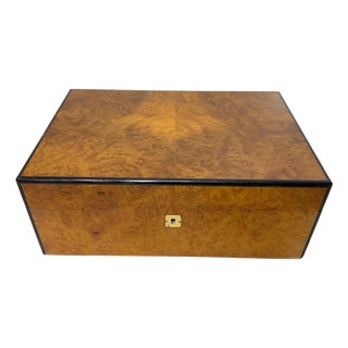 High Quality Handmade Italian Caminetto Burl Wood Veneer Brass Cigar Humidor Box For Sale