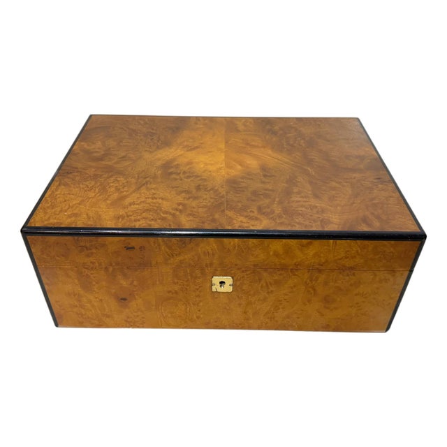 High Quality Handmade Italian Caminetto Burl Wood Veneer Brass Cigar Humidor Box For Sale
