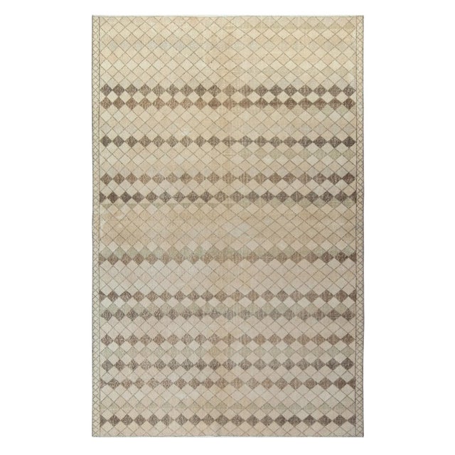 1960s Vintage Art Deco Rug in Beige-Brown Lattice Diamond Pattern For Sale In New York - Image 6 of 6