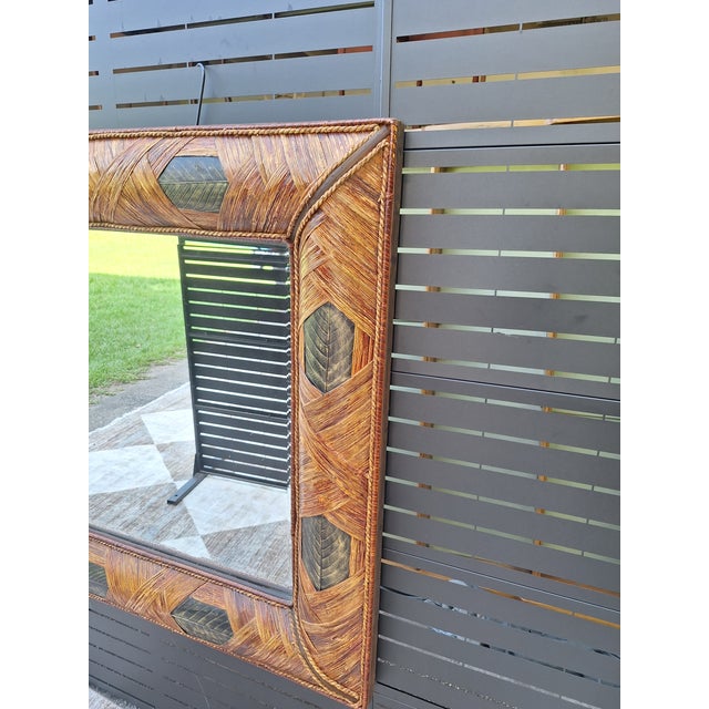 Vintage Wrapped Rattan Brass Leaf Mirror For Sale - Image 10 of 12