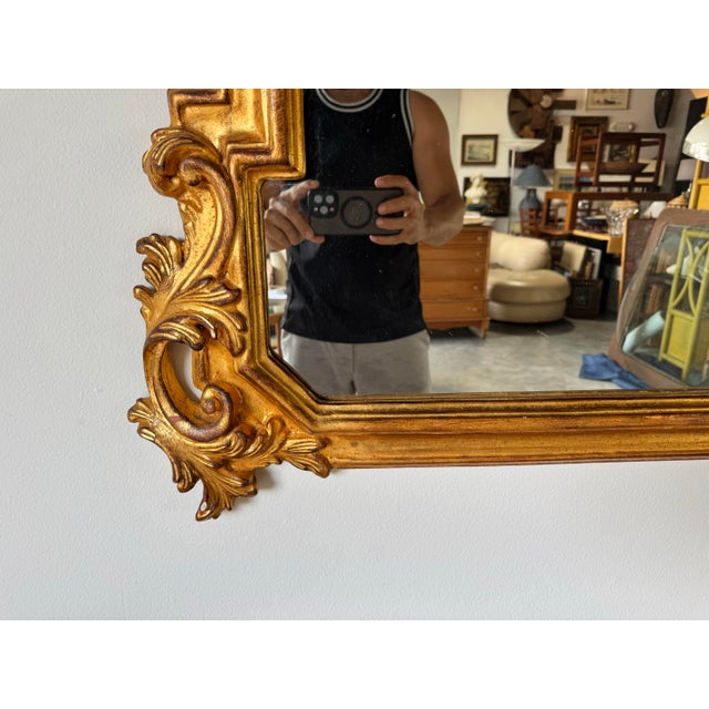 Vintage Hollywood Regency-Style Carved Wood Gold Wall Mirror/ For Sale - Image 11 of 12