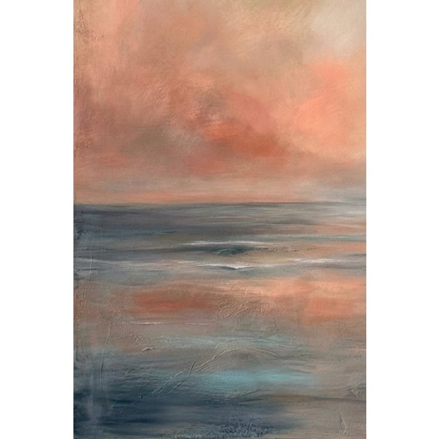 Paper Abstract Coastal Sunset Seascape Wall Art, Ocean Horizon Landscape Print, Pastel Beach Art, 24″ × 36″ For Sale - Image 7 of 9