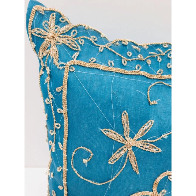 Throw Decorative Turquoise Accent Pillow Embellished With Sequins and
