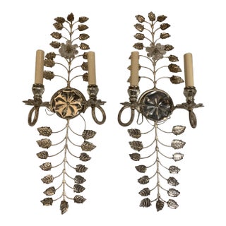 1930's French Silver Leaf Art Nouveau Sconces - Pair For Sale
