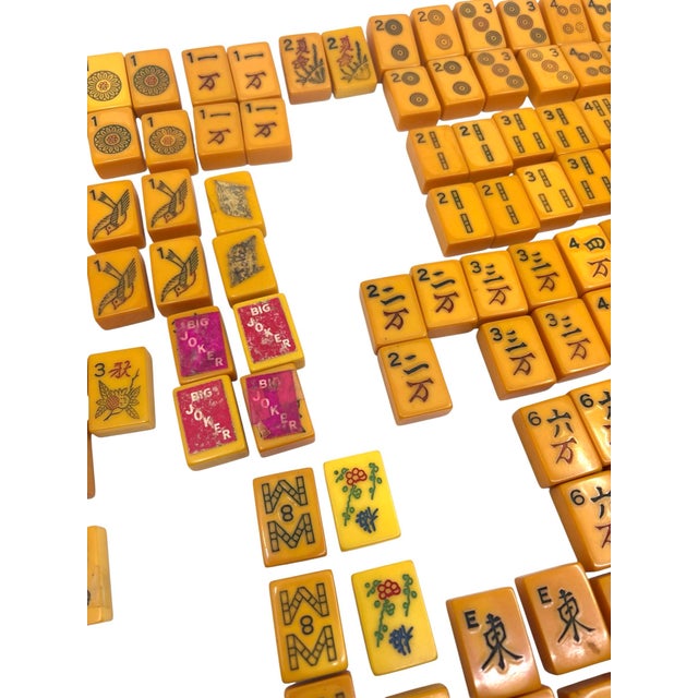 Vintage Bakelite Butterscotch Mahjong Tiles- A Set of 158 Pieces For Sale - Image 4 of 12