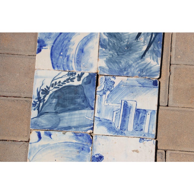 18th Century Portuguese Scenic Blue & White Tiles With Rural House & Foliage Motifs, Set of 6 For Sale - Image 6 of 8