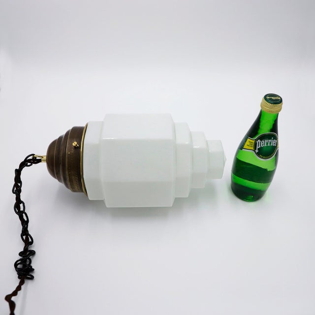 Glass 1930s Art Deco Milk Glass Skyscraper Pendant Light For Sale - Image 7 of 16