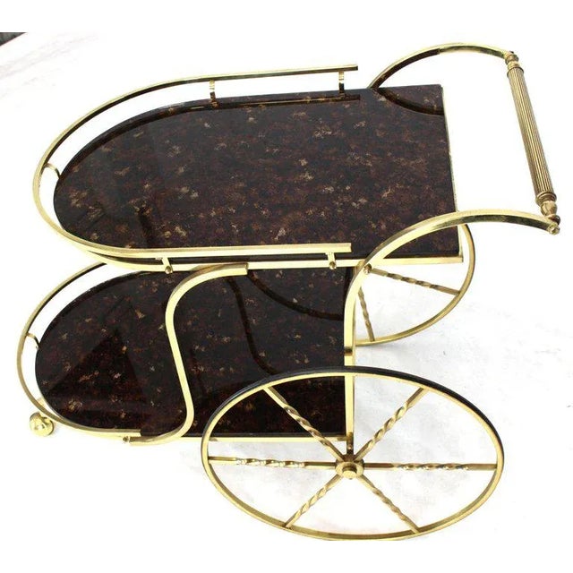 Mid-Century Modern 1970s Mid-Century Modern Brass Tortoise Finish Glass Bar Serving Cart For Sale - Image 3 of 8
