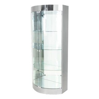 Modern Illuminated Chrome & Glass Cabinet For Sale