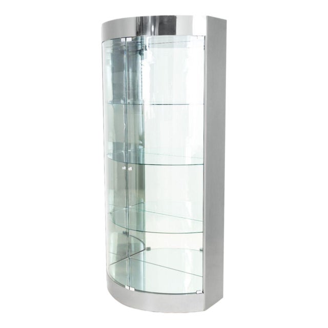 Modern Illuminated Chrome & Glass Cabinet For Sale