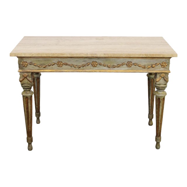 18th Century Italian Neoclassical Painted and Parcel-Gilt Console With Marble Top For Sale