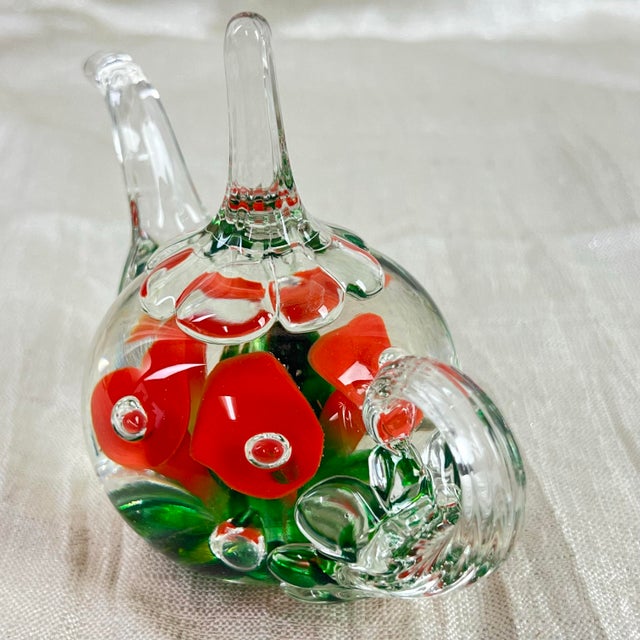 Joe St Clair Art Glass Mini Teapot Red Floral Controlled Bubble For Sale - Image 9 of 10