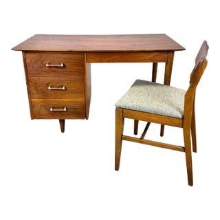 1960’s Mid Century Modern Walnut Writing Desk and Matching Chair by Maddox For Sale