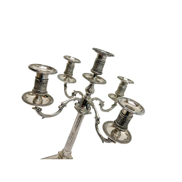 Large Empire Silverplated Brass Five-Arm Candelabras, 1940s, Set of 2 For Sale - Image 11 of 14