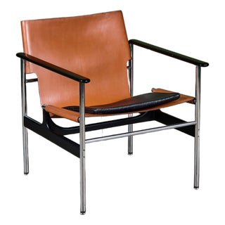 Charles Pollock Tan Leather Sling Chair for Knoll For Sale