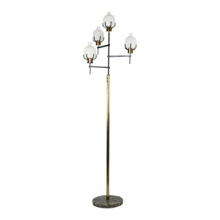1950s Vintage Italian Brass & Marble Floor Lamp in the Style of Angelo Lelii For Sale