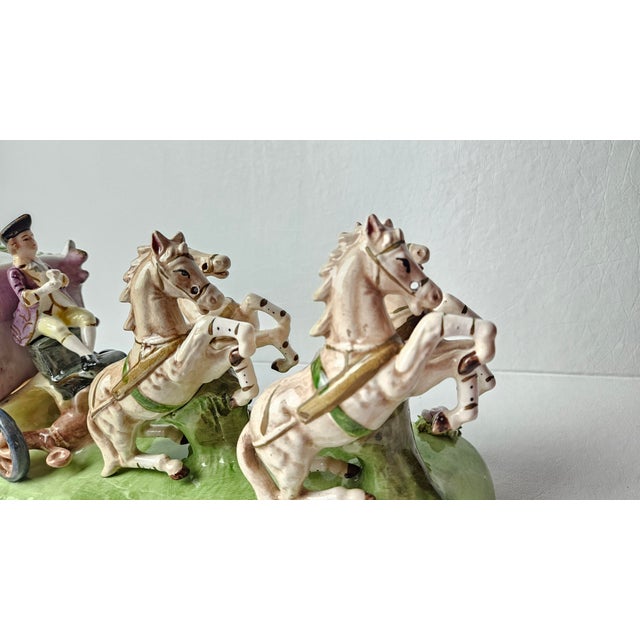Rococo Vintage Italian Capodimonte Style Porcelain Cinderella Carriage With Four Horses For Sale - Image 3 of 13