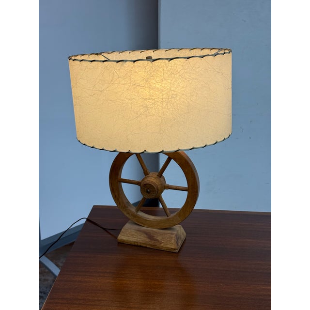 Brown Vintage Rustic Wagon-Wheel Table Lamp For Sale - Image 8 of 12