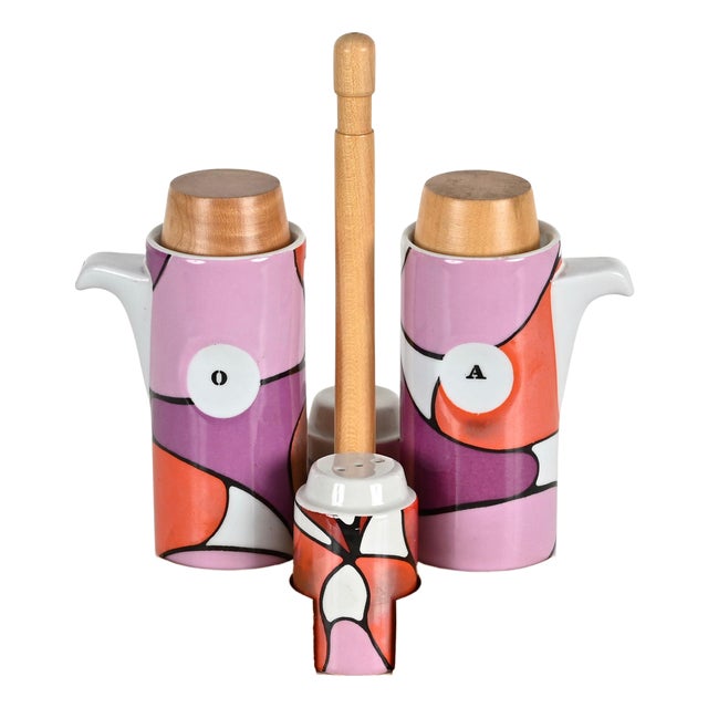 Mid-Century Italian Ceramic Oil and Vinegar Cruet Set from Franco Pozzi, 1970s, Set of 4 For Sale