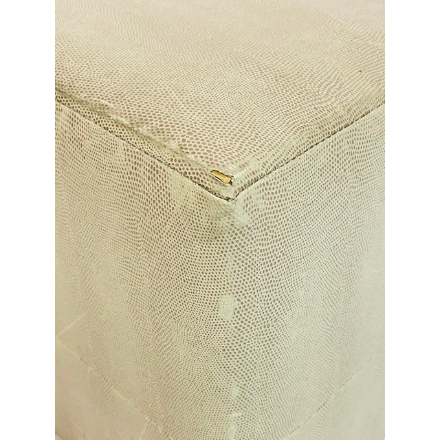 Vintage Faux Shagreen Upholstered Cube Ottoman Bench on Wood Plinth For Sale - Image 14 of 18