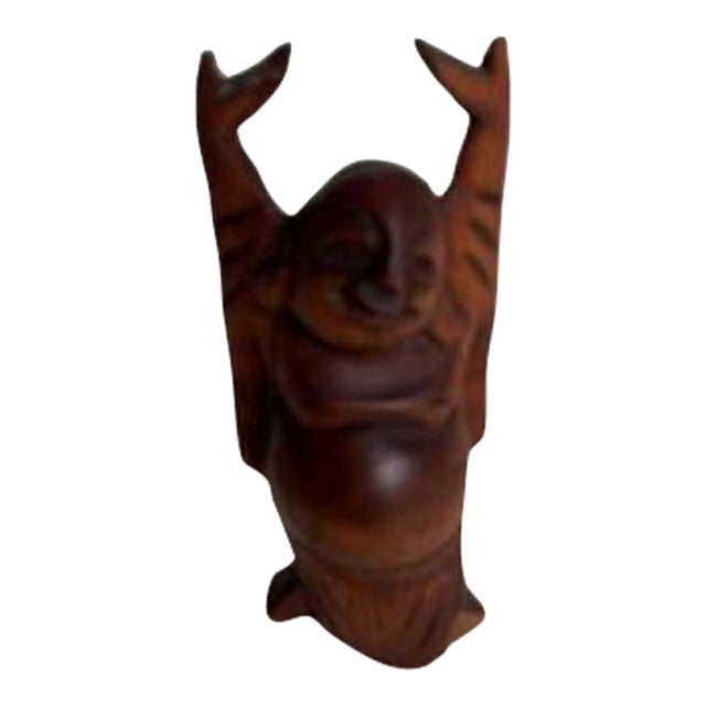 1960s Small Carved Wooden Happy Buddha For Sale